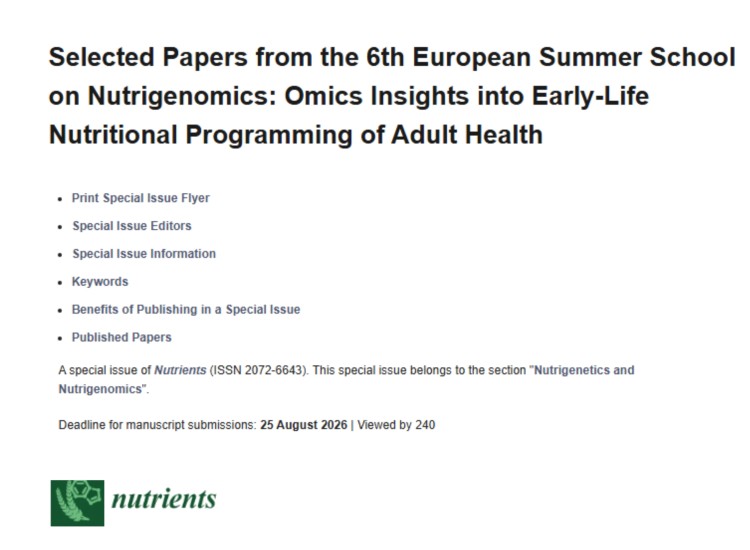 	Abierto el envío de resúmenes para la 6ª European Summer School on Nutrigenomics